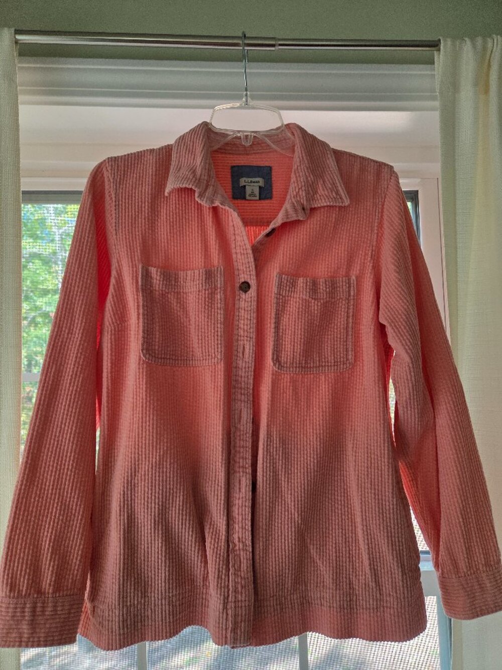 LL Bean Women's Wide Wale Cotton Corduroy Shirt Coral Pink